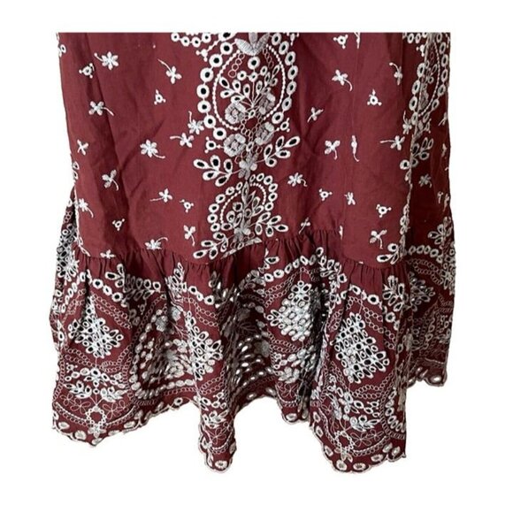 Feather Bone Anthropologie Small Brown White Eyelet Lace Embroidery Boho Dress - Picture 6 of 8